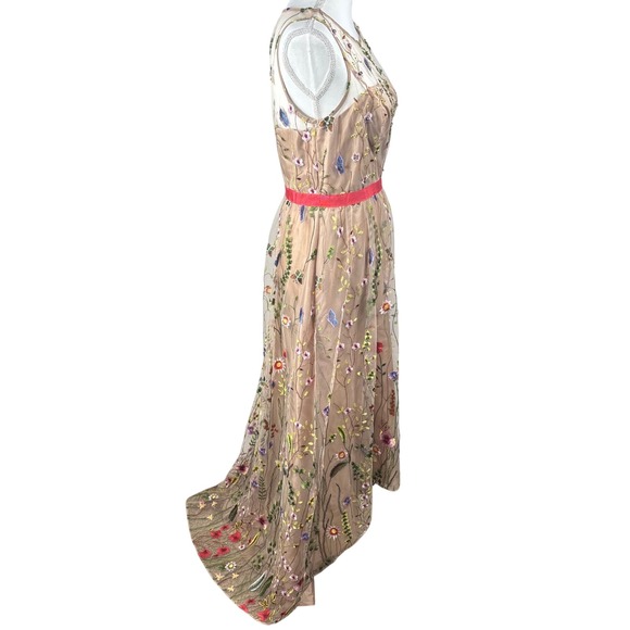 Adrianna Papell Maxi Dress Floral Embroidered Overlay Gown Spring Prom Sz 10 - Picture 6 of 16